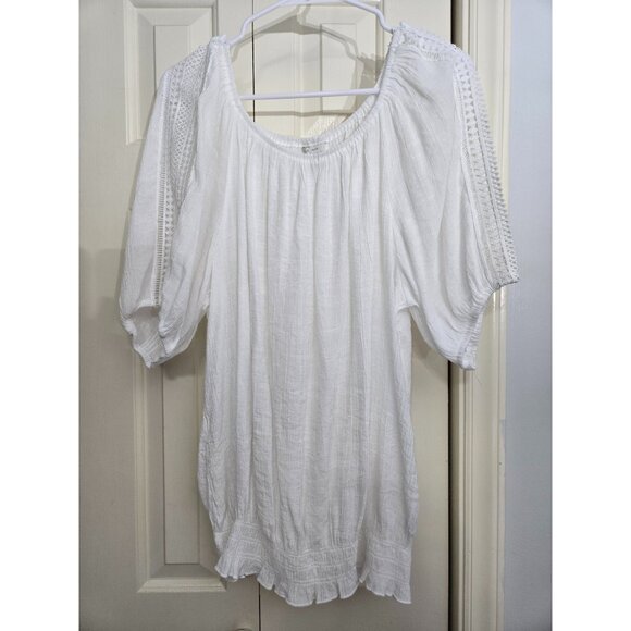 White Peasant-Style Blouse With Lace Sleeve Detail Elastic Hem By ESt. 1946 Size - Picture 1 of 4